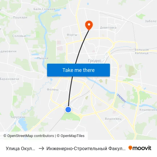 Улица Окульная to Инженерно-Строительный Факультет Гргу map
