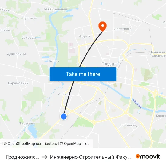 Гродножилстрой to Инженерно-Строительный Факультет Гргу map