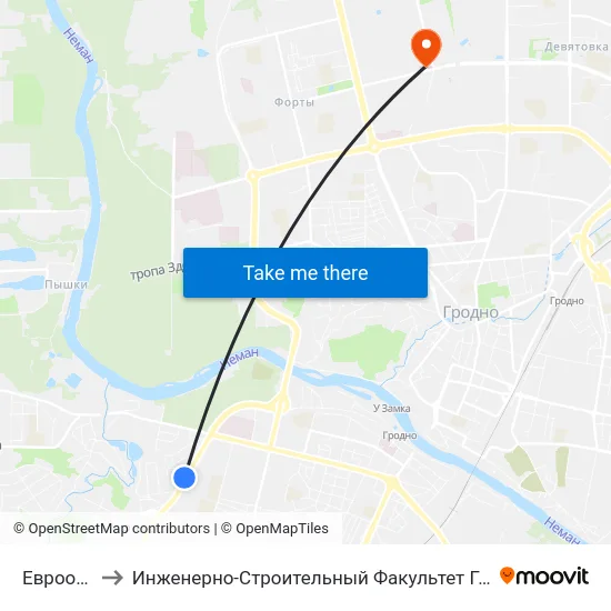 Евроопт to Инженерно-Строительный Факультет Гргу map