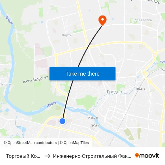 Торговый Колледж to Инженерно-Строительный Факультет Гргу map
