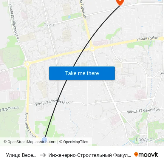 Улица Весенняя to Инженерно-Строительный Факультет Гргу map