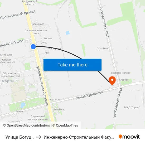 Улица Богуцкого to Инженерно-Строительный Факультет Гргу map