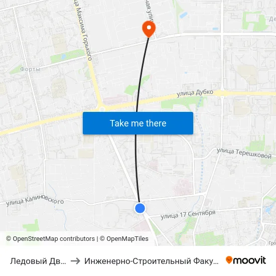 Ледовый Дворец to Инженерно-Строительный Факультет Гргу map