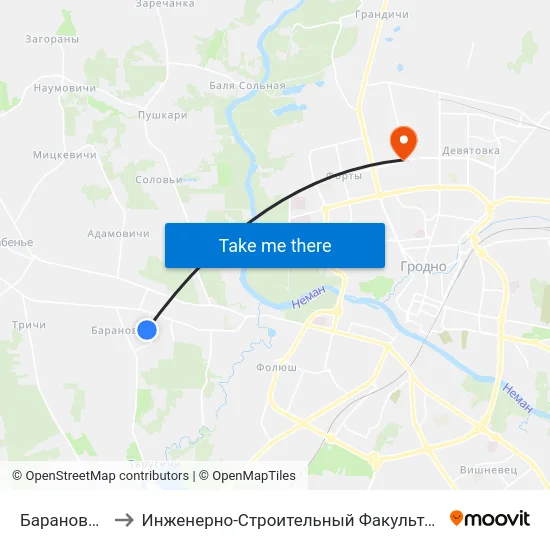 Барановичи to Инженерно-Строительный Факультет Гргу map