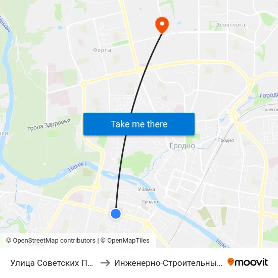 Улица Советских Пограничников to Инженерно-Строительный Факультет Гргу map