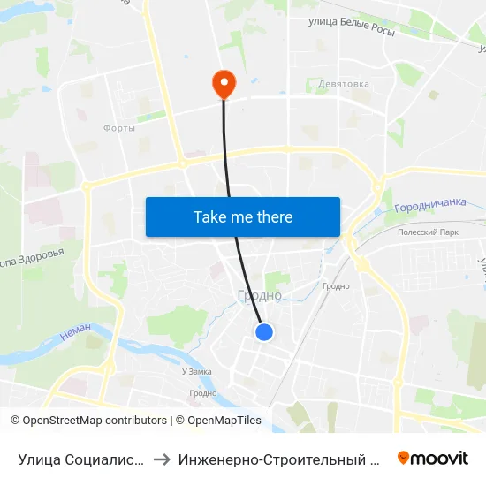 Улица Социалистическая to Инженерно-Строительный Факультет Гргу map