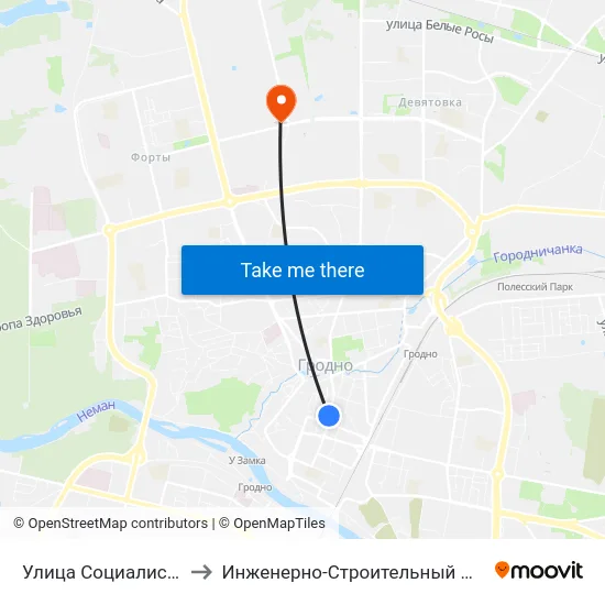 Улица Социалистическая to Инженерно-Строительный Факультет Гргу map