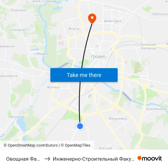 Овощная Фабрика to Инженерно-Строительный Факультет Гргу map