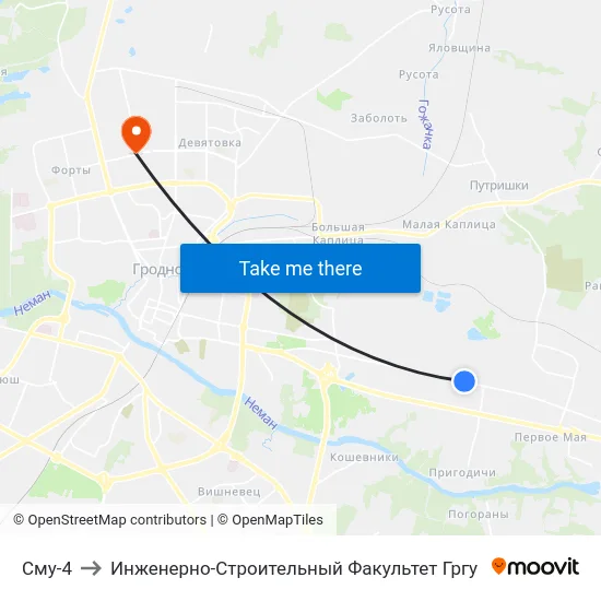 Сму-4 to Инженерно-Строительный Факультет Гргу map
