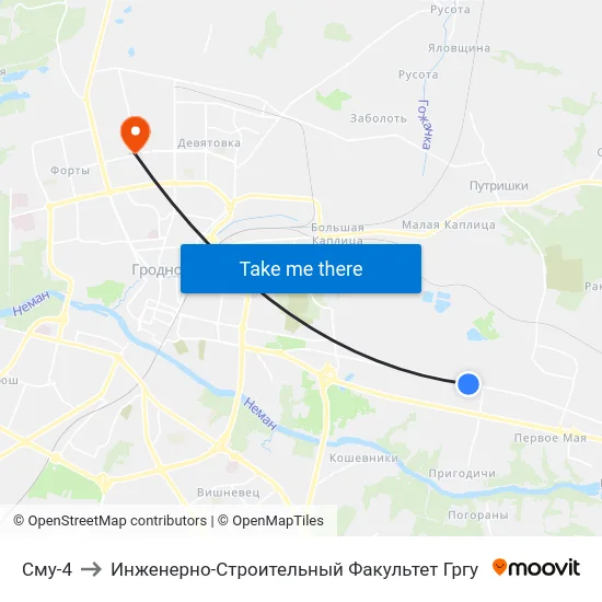 Сму-4 to Инженерно-Строительный Факультет Гргу map