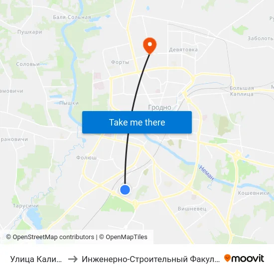 Улица Калинина to Инженерно-Строительный Факультет Гргу map