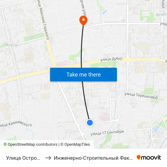 Улица Островского to Инженерно-Строительный Факультет Гргу map
