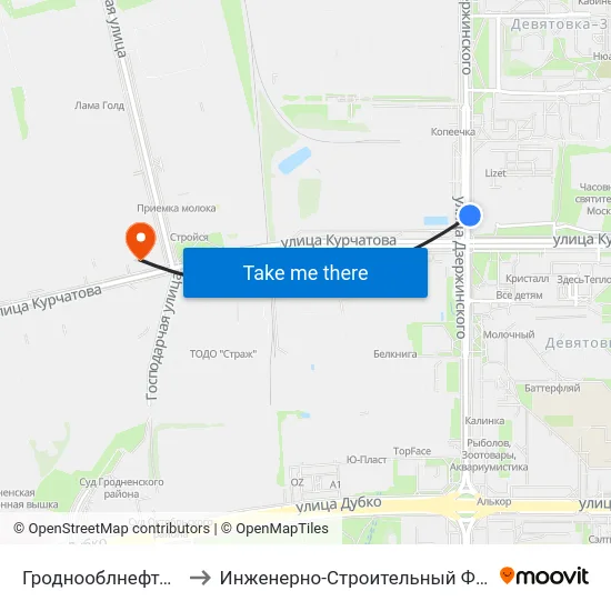 Гроднооблнефтепродукт to Инженерно-Строительный Факультет Гргу map