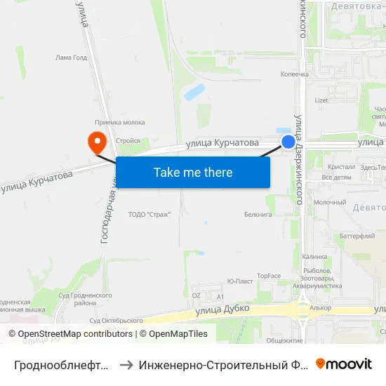 Гроднооблнефтепродукт to Инженерно-Строительный Факультет Гргу map