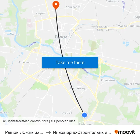 Рынок «Южный» (Высадка) to Инженерно-Строительный Факультет Гргу map