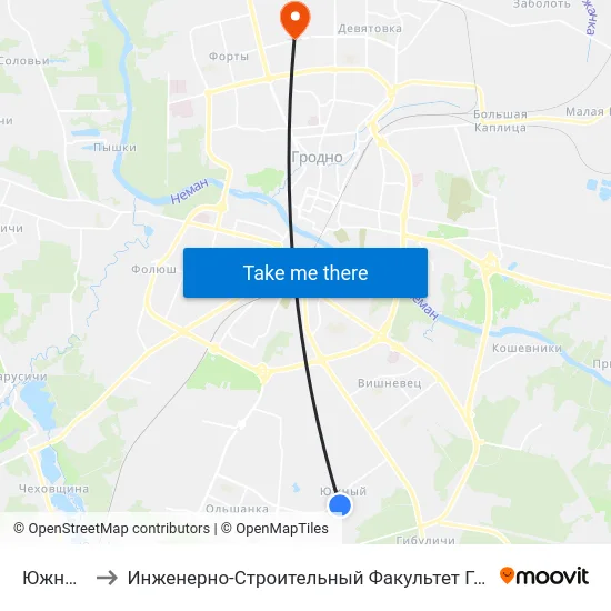 Южный to Инженерно-Строительный Факультет Гргу map