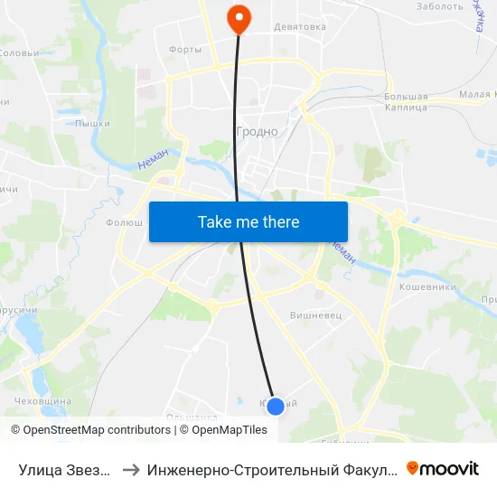 Улица Звездная to Инженерно-Строительный Факультет Гргу map