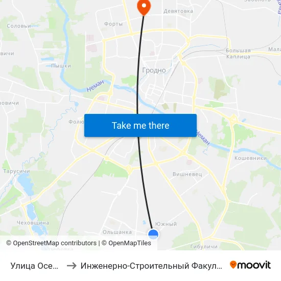 Улица Осенняя to Инженерно-Строительный Факультет Гргу map