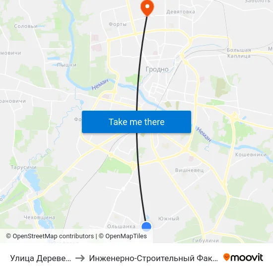 Улица Деревенская to Инженерно-Строительный Факультет Гргу map