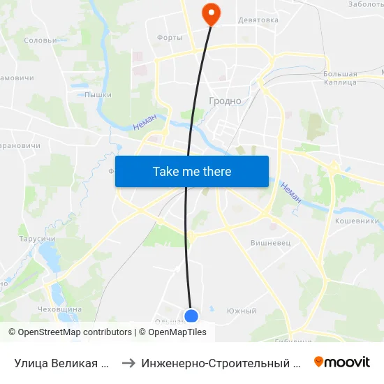 Улица Великая Ольшанка to Инженерно-Строительный Факультет Гргу map