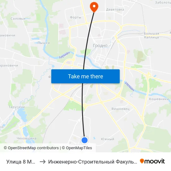 Улица 8 Марта to Инженерно-Строительный Факультет Гргу map