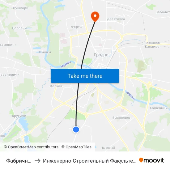 Фабричный to Инженерно-Строительный Факультет Гргу map