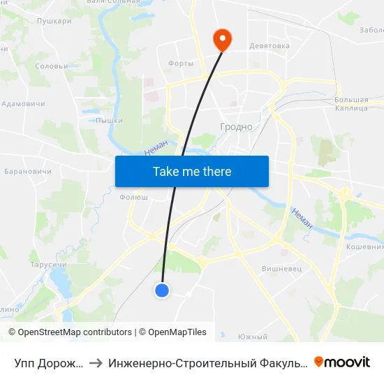Упп Дорожник to Инженерно-Строительный Факультет Гргу map