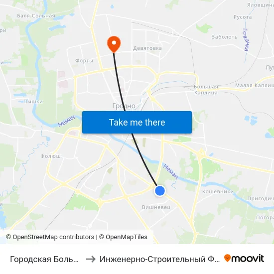 Городская Больница № 4 to Инженерно-Строительный Факультет Гргу map