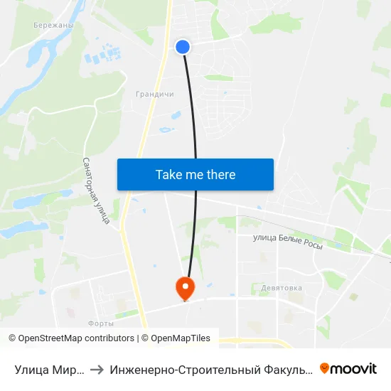 Улица Мирная to Инженерно-Строительный Факультет Гргу map