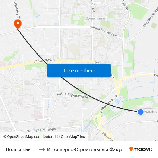 Полесский Парк to Инженерно-Строительный Факультет Гргу map