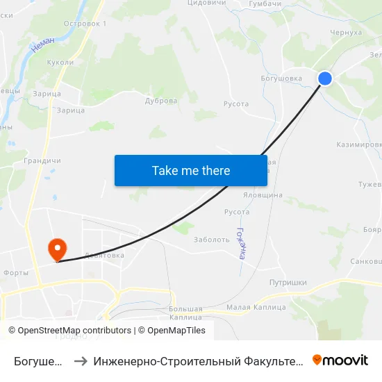 Богушевка to Инженерно-Строительный Факультет Гргу map