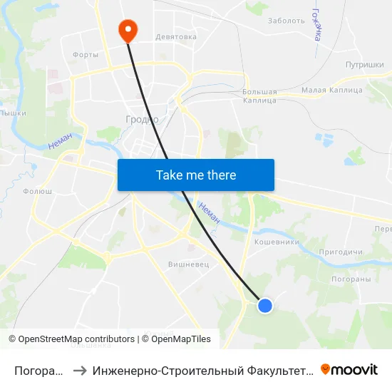 Погораны to Инженерно-Строительный Факультет Гргу map