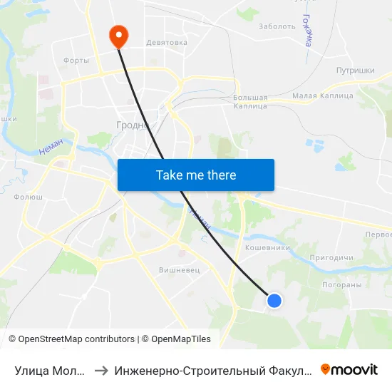 Улица Молодая to Инженерно-Строительный Факультет Гргу map
