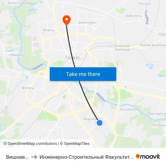 Вишневец to Инженерно-Строительный Факультет Гргу map