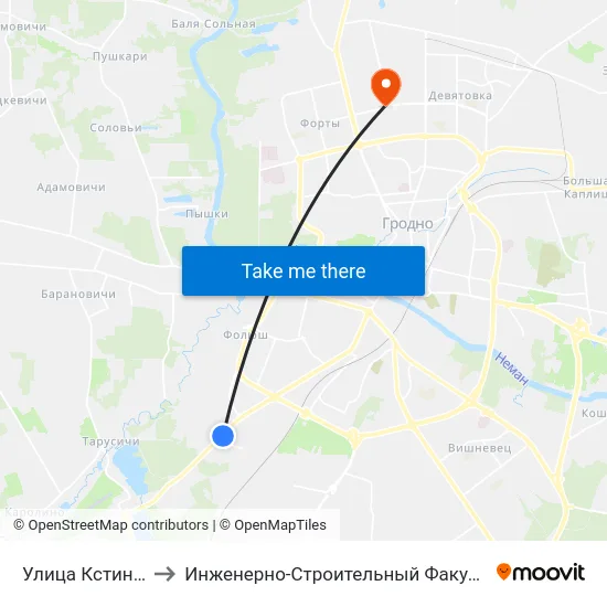 Улица Кстинская to Инженерно-Строительный Факультет Гргу map