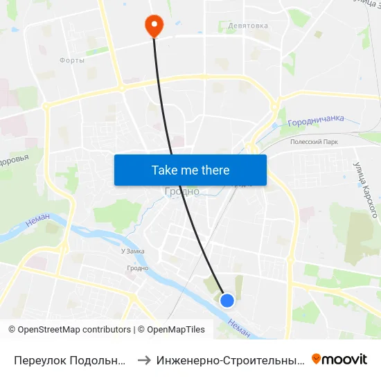 Переулок Подольный Четвёртый to Инженерно-Строительный Факультет Гргу map