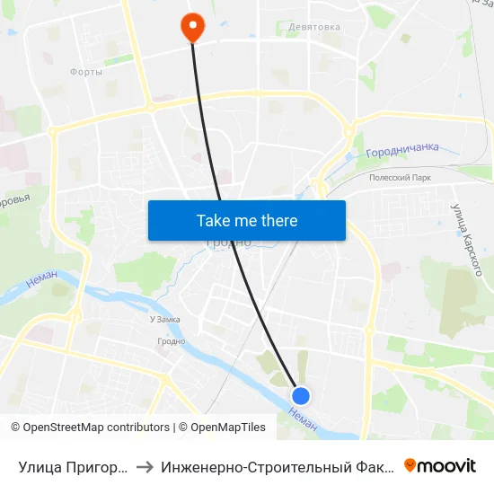 Улица Пригородная to Инженерно-Строительный Факультет Гргу map