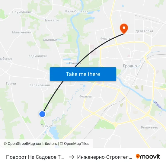 Поворот На Садовое Товарищество «Вишня» to Инженерно-Строительный Факультет Гргу map
