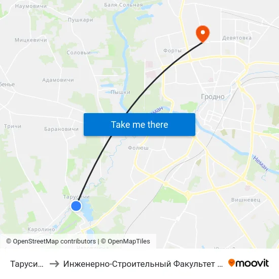 Тарусичи to Инженерно-Строительный Факультет Гргу map