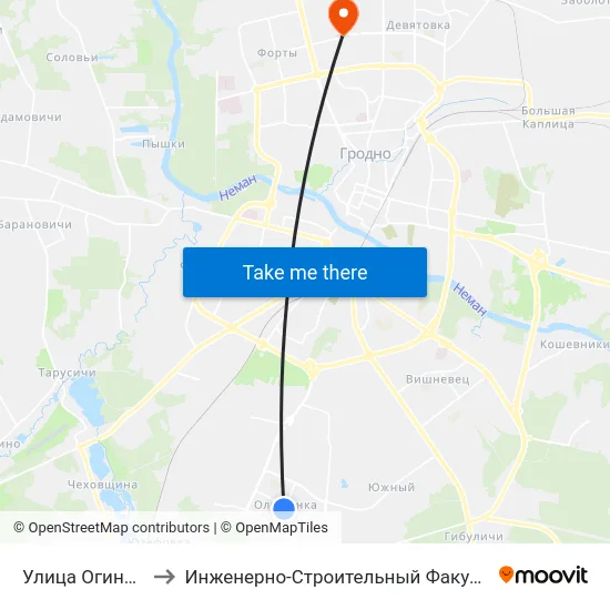 Улица Огинского to Инженерно-Строительный Факультет Гргу map