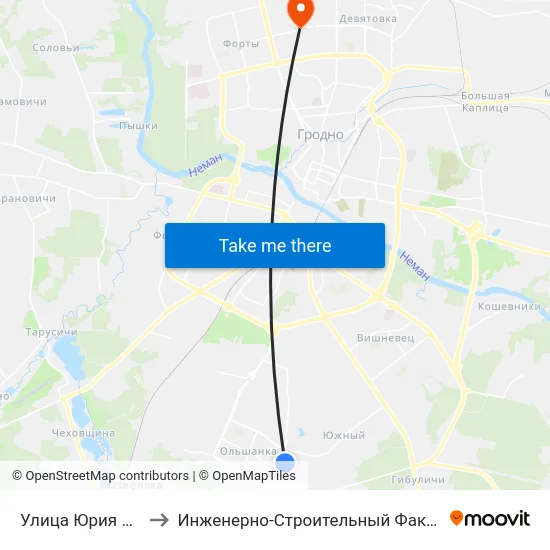 Улица Юрия Олеши to Инженерно-Строительный Факультет Гргу map