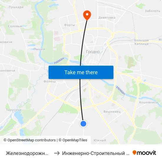 Железнодорожный Переезд to Инженерно-Строительный Факультет Гргу map