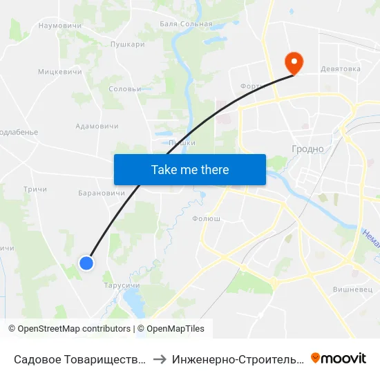 Садовое Товарищество «Чайка-Тарусичи» to Инженерно-Строительный Факультет Гргу map