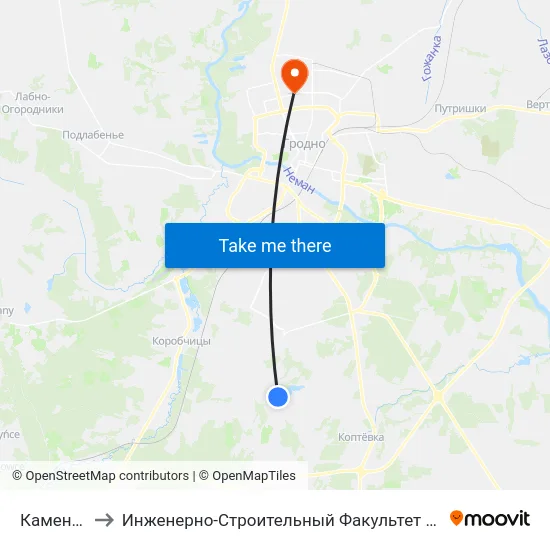 Каменка to Инженерно-Строительный Факультет Гргу map