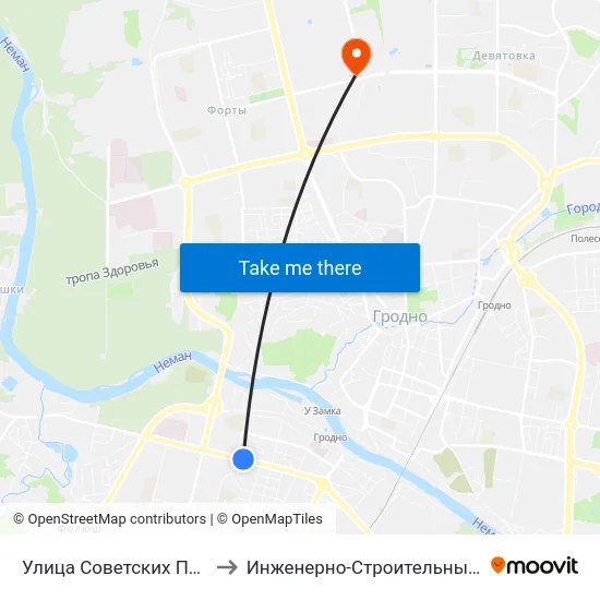 Улица Советских Пограничников to Инженерно-Строительный Факультет Гргу map