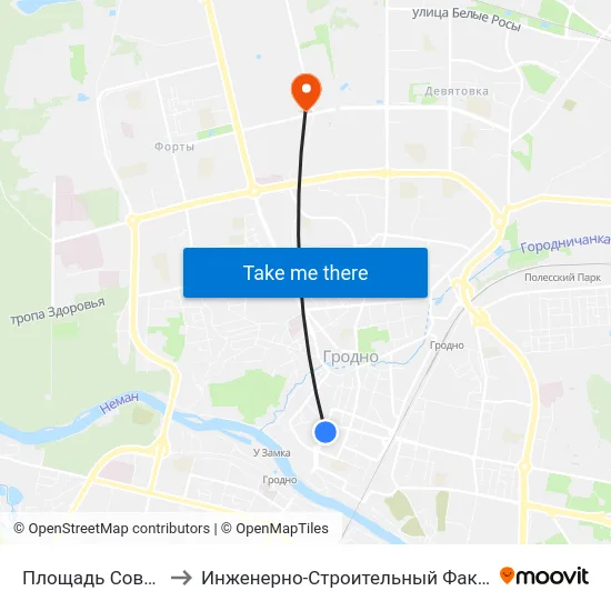 Площадь Советская to Инженерно-Строительный Факультет Гргу map
