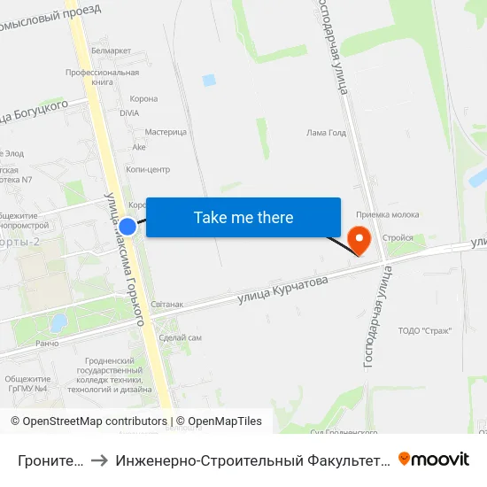 Гронитекс to Инженерно-Строительный Факультет Гргу map