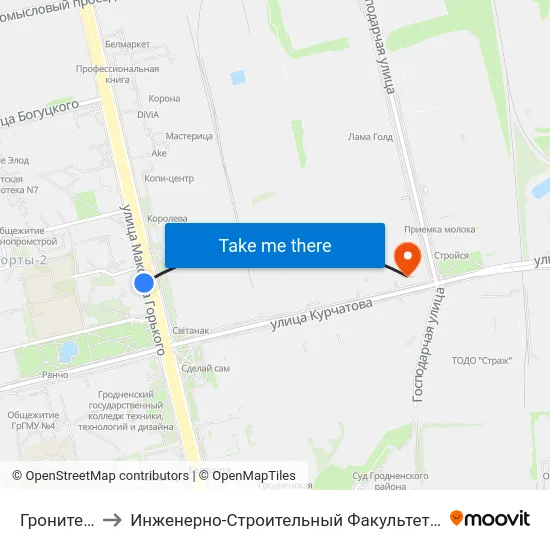Гронитекс to Инженерно-Строительный Факультет Гргу map