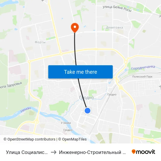 Улица Социалистическая to Инженерно-Строительный Факультет Гргу map
