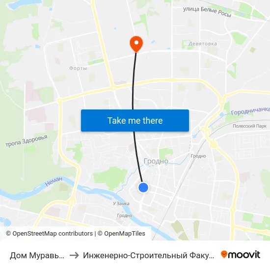 Дом Муравьёвых to Инженерно-Строительный Факультет Гргу map